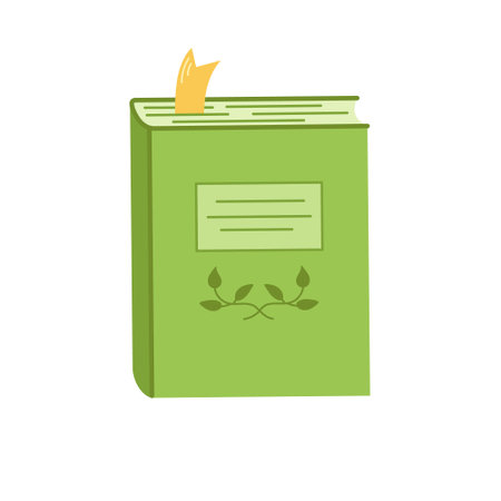Illustration of a book with a bright cover and a bookmark in a hand-drawn style. Isolated design element on a white background.のイラスト素材