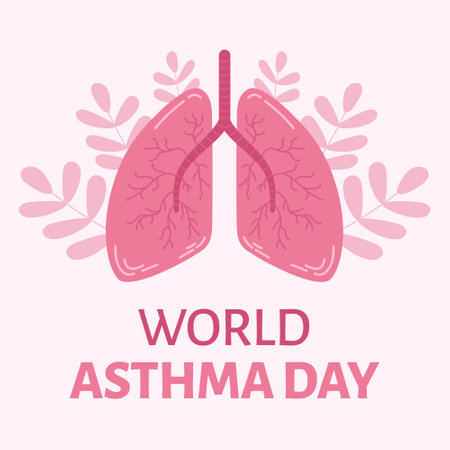 Square banner for world asthma day. Hand drawn human lung illustration.のイラスト素材