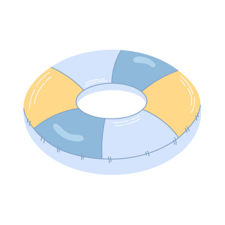 Striped inflatable ring for swimming isolated on a white background. Colored flat illustration.のイラスト素材
