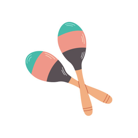 Colored maracas isolated on white background. Latin American percussive musical instrument. vector cartoon illustration.のイラスト素材