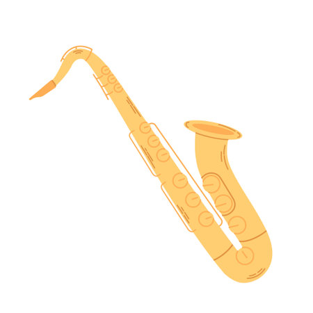 Golden color saxophone isolated on white background. orchestral wind musical instrument. vector cartoon illustration.のイラスト素材