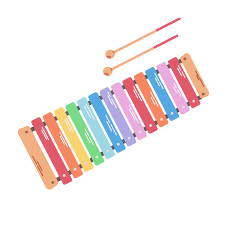 Xylophone isolated on white background. Children's musical instrument. Colorful flat vector illustration.のイラスト素材
