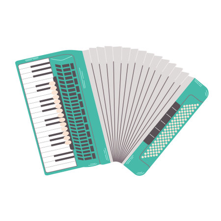 Accordion illustration isolated on white. Folk piano accordion music instrument. Flat cartoon vector illustration.のイラスト素材