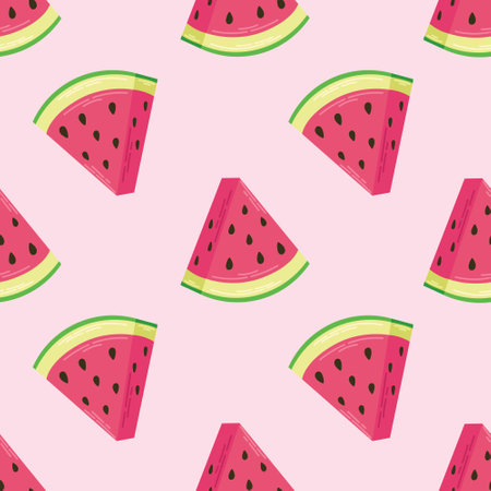 Seamless summer pattern with watermelon slices on a pink background. Summer pattern with fruits for...