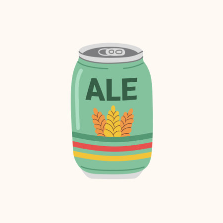 Ale, beer in green aluminum can. Low-alcohol cold drink. Design elements for menu restaurant, bar, pub.のイラスト素材