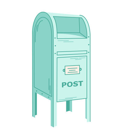 Retro green mailbox, post box for paper, letters and newspapers. Delivery, message concept. Hand drawn vector illustration isolated on white background.のイラスト素材
