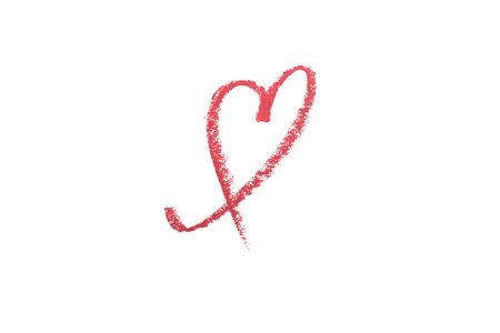 Heart drawn with color lipstick isolated on white. Love concept.の写真素材