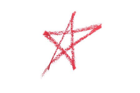 Delicate red textured lipstick stroke shaped star and isolated on white. Color stroke.の写真素材