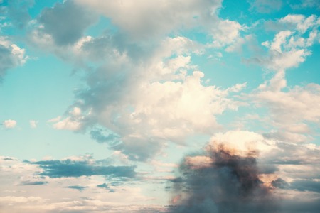 Stunning sky with light and dark clouds background. Sky view.の写真素材