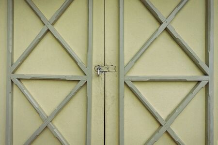 Wooden background with carved ornament. Green door.の写真素材