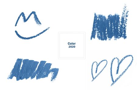 Set of delicate blue textured strokes toned blue isolated on white. Color 2020 stroke.の写真素材