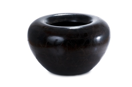 stylish modern black wooden vase isolated on white backgroundの写真素材