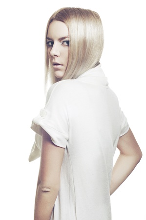 Attractive blonde portait isolatedの写真素材