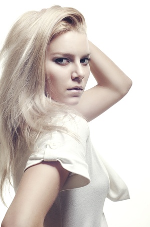 Portrait of a smart blonde woman isolatedの写真素材