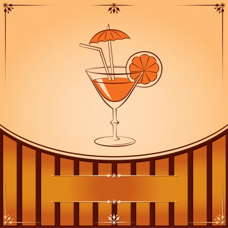 Cocktail glass with orange. Vector graphic illustration with place for textのイラスト素材