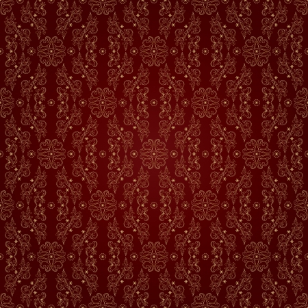 Gold floral vintage seamless pattern on a red background  のイラスト素材