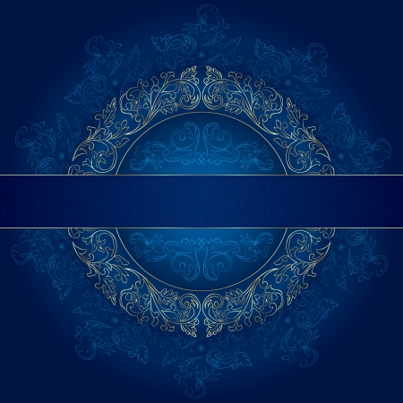 Floral gold frame with vintage patterns on black background. Vector illustration.のイラスト素材