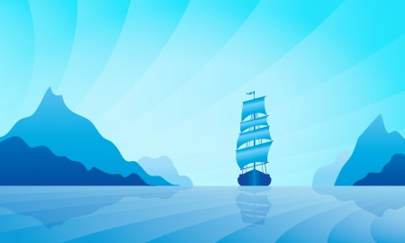 Sailing ship on skyline illustration  のイラスト素材