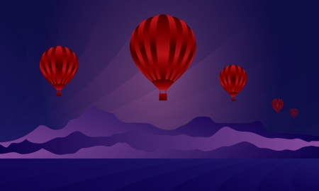 Air balloon in the night sky skyline illustration  のイラスト素材