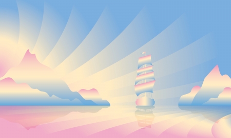 Sailing ship on skyline illustration  のイラスト素材