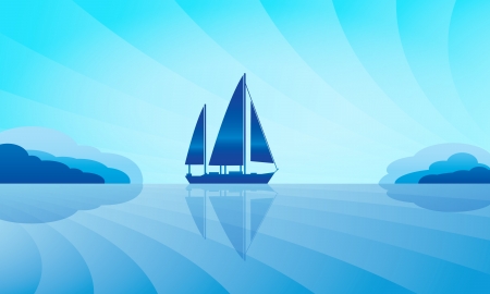 Sailing ship on skyline illustration  のイラスト素材