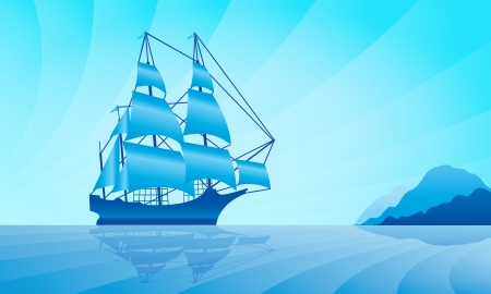 Sailing ship on skyline illustration  のイラスト素材