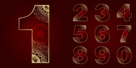 Vintage Numbers Set with floral swirls. Vector illustration  のイラスト素材