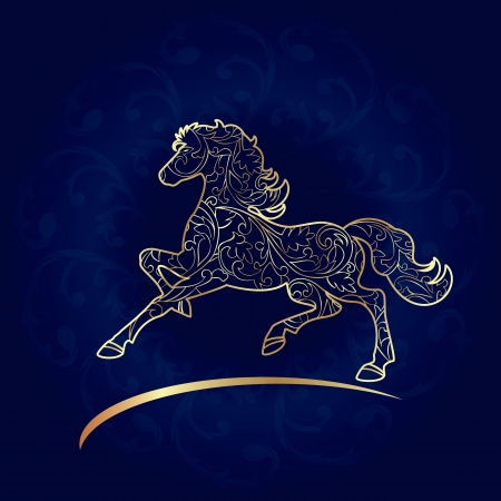 Horse silhouette on vintage floral background, vector illustrationのイラスト素材