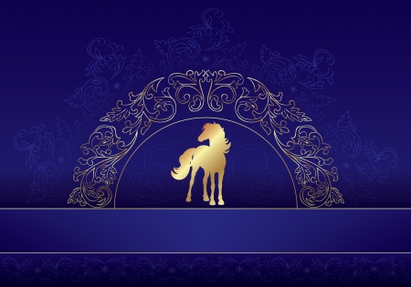 Horse silhouette on vintage floral background, vector illustrationのイラスト素材