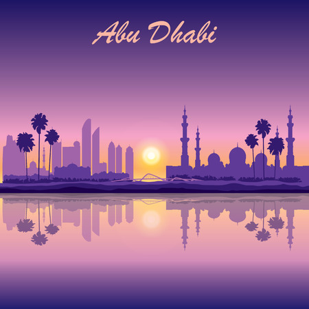 Abu Dhabi skyline silhouette background with a Grand Mosque vector illustrationのイラスト素材