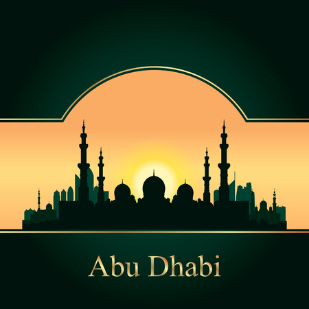 Abu Dhabi skyline silhouette background with a Grand Mosque vector illustrationのイラスト素材