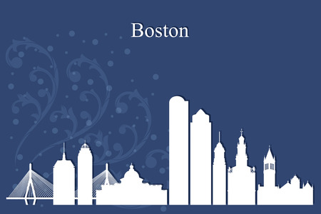 Boston city skyline silhouette on blue background, vector illustrationのイラスト素材