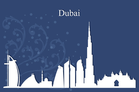 Dubai city skyline silhouetteon blue background, vector illustrationのイラスト素材