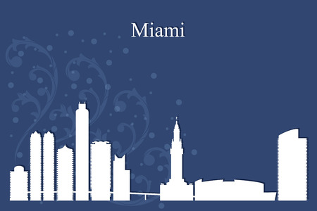 Miami city skyline silhouette on blue background, vector illustrationのイラスト素材