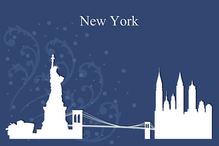 New York city skyline silhouette on blue background, vector illustrationのイラスト素材
