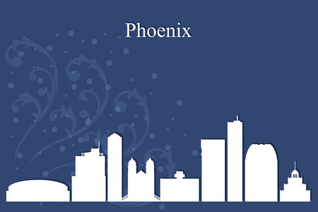 Phoenix city skyline silhouette on blue background, vector illustrationのイラスト素材
