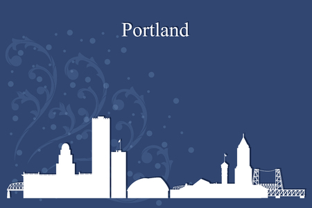 Portland city skyline silhouette on blue background, vector illustrationのイラスト素材