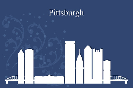 Pittsburgh city skyline silhouette on blue background, vector illustrationのイラスト素材