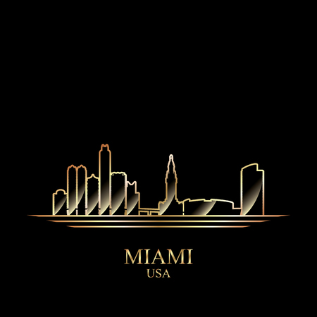 Gold silhouette of Miami on black background, vector illustrationのイラスト素材