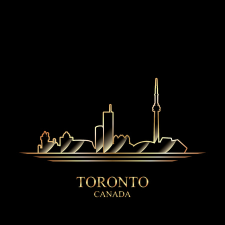 Gold silhouette of Toronto on black background, vector illustrationのイラスト素材