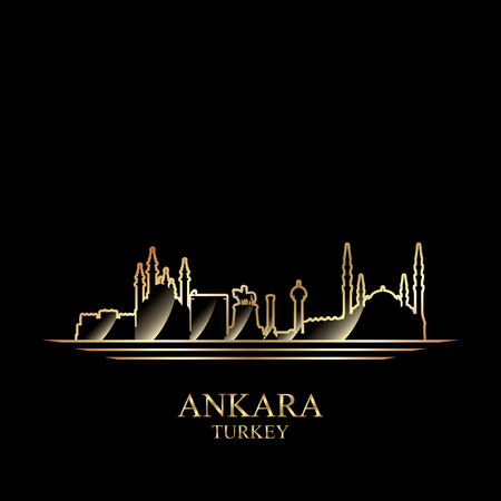 Gold silhouette of Ankara on black background, vector illustrationのイラスト素材