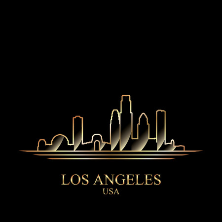 Gold silhouette of Los Angeles on black background, vector illustrationのイラスト素材