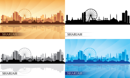 Sharjah city skyline silhouettes Set, vector illustrationのイラスト素材
