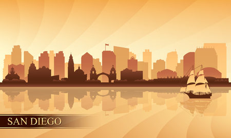 San Diego city skyline silhouette background, vector illustrationのイラスト素材