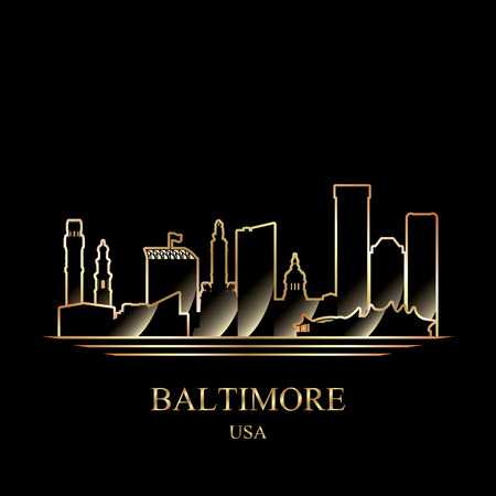 Gold silhouette of Baltimore on black background vector illustrationのイラスト素材