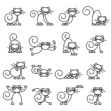 Cute kitten isolated silhouettes set vector illustrationのイラスト素材