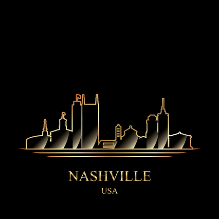 Gold silhouette of Nashville on black background vector illustrationのイラスト素材