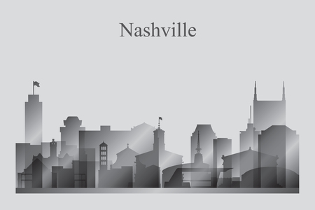 Nashville city skyline silhouette in grayscale vector illustrationのイラスト素材