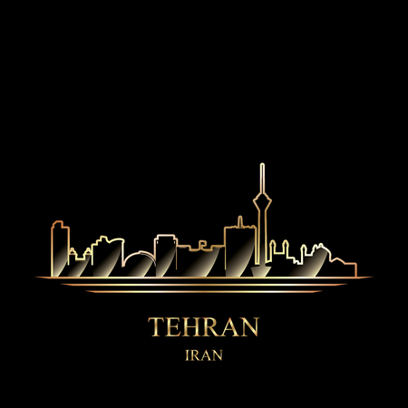 Gold silhouette of Tehran on black background vector illustrationのイラスト素材