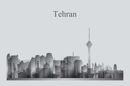 Tehran city skyline silhouette in grayscale vector illustrationのイラスト素材